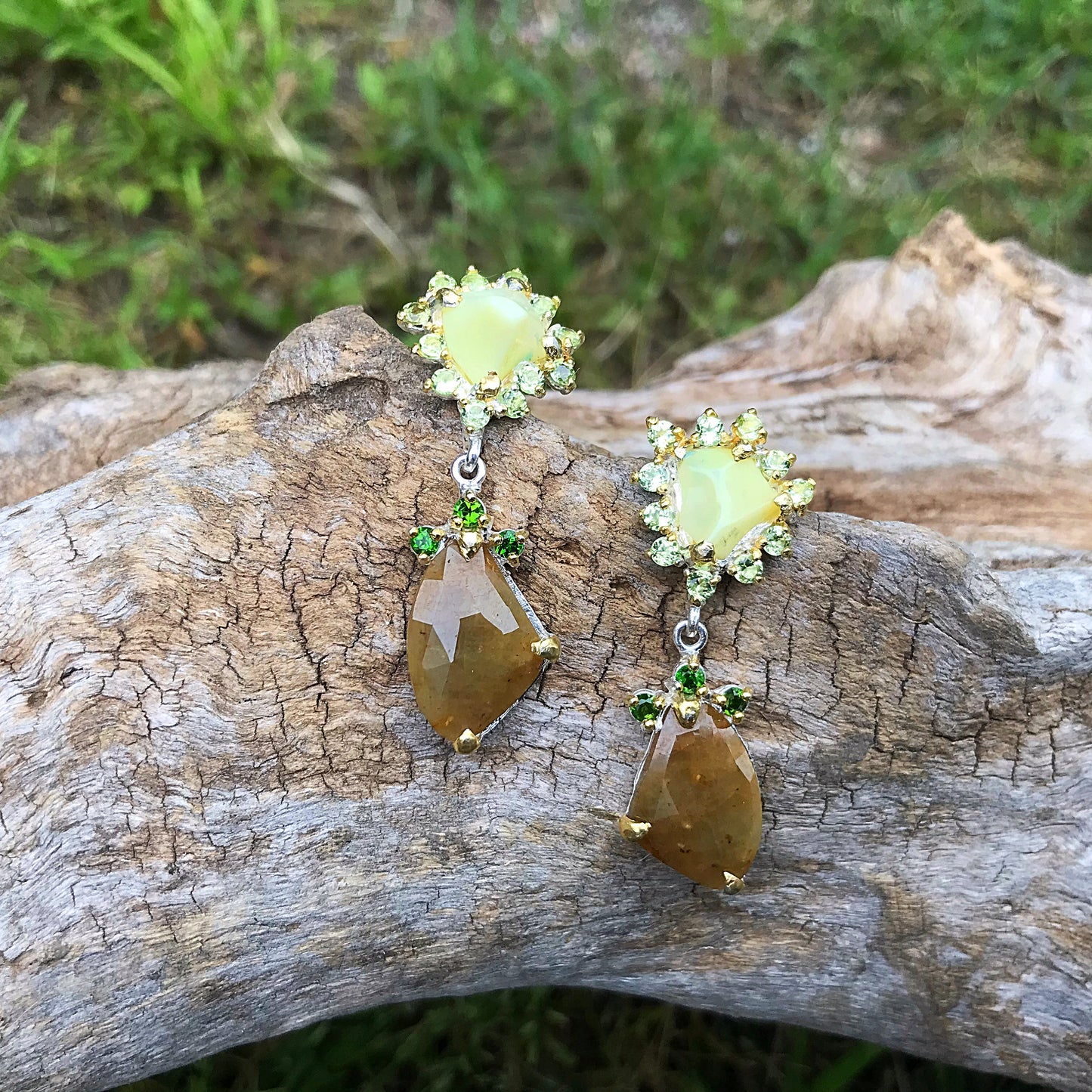 Sterling silver yellow sapphire statement earrings