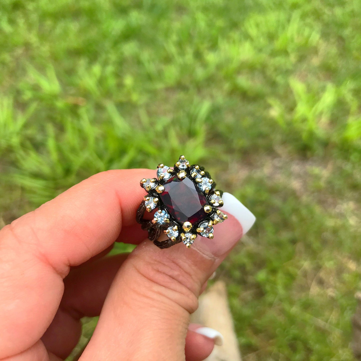 Sterling Silver Natural black opal topaz Ring 7.5