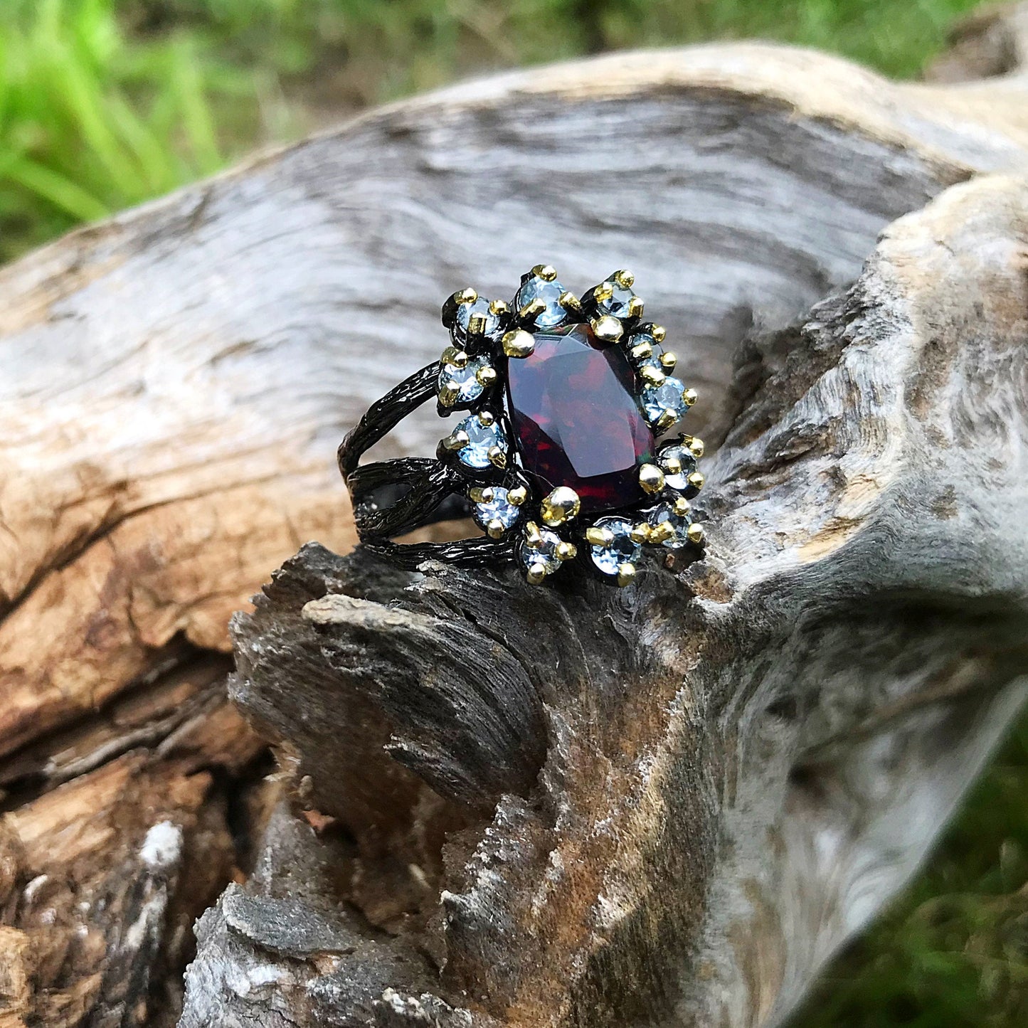 Sterling Silver Natural black opal topaz Ring 7.5