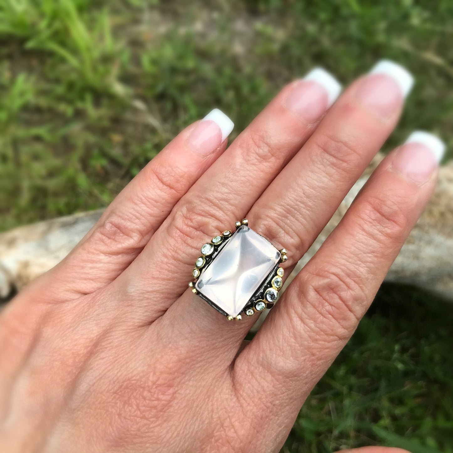 sterling silver Rose Quartz statement Ring 6.5