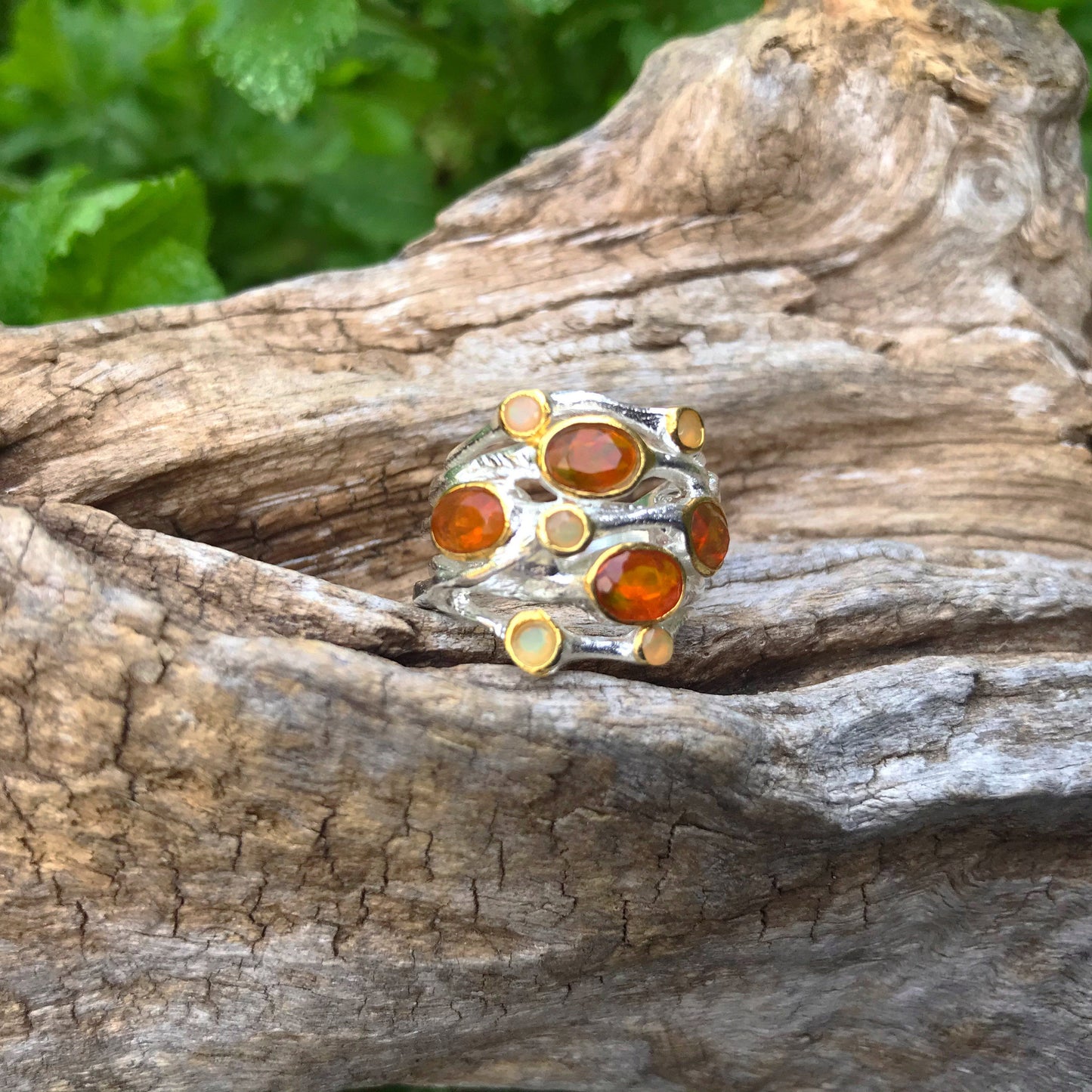 sterling silver Natural Orange opal ring 5