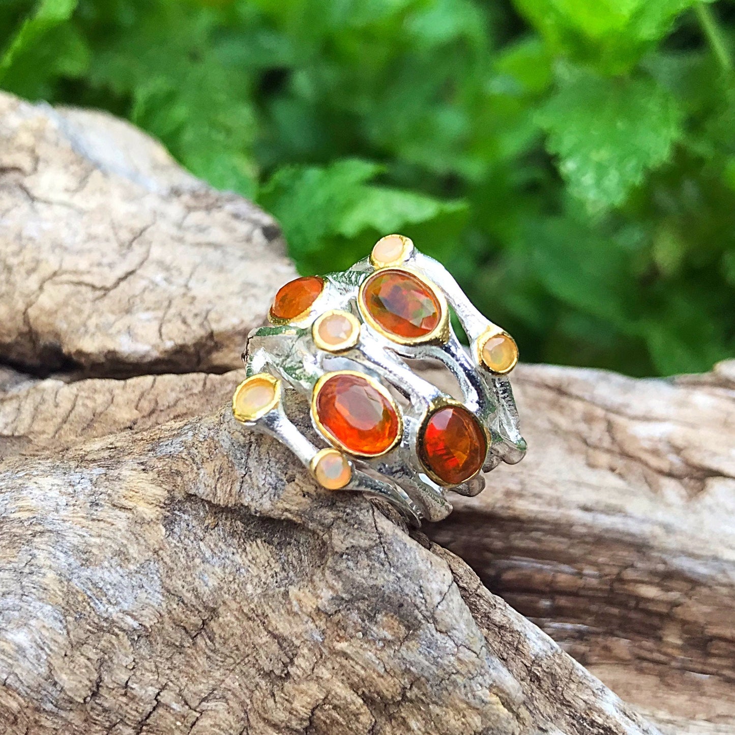 sterling silver Natural Orange opal ring 5
