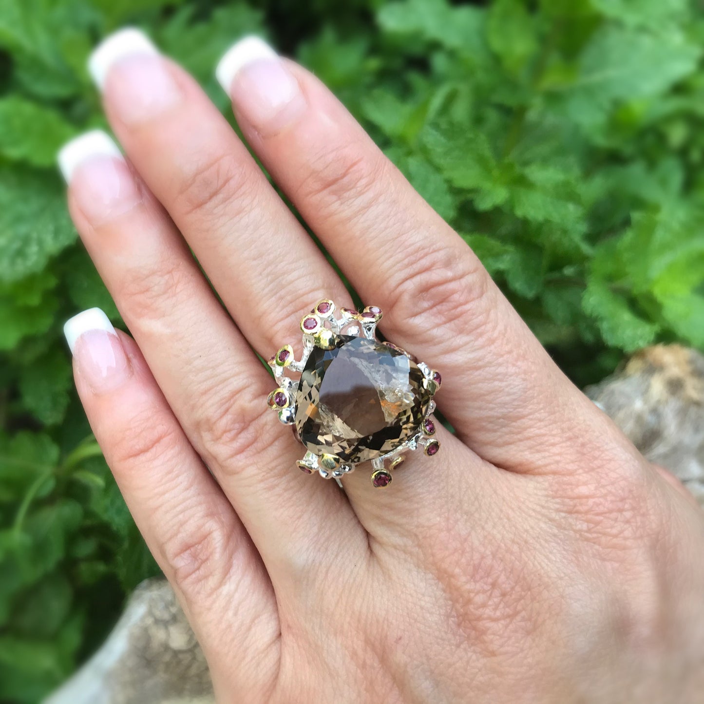 Sterling silver Smokey Quartz statement Ring 8