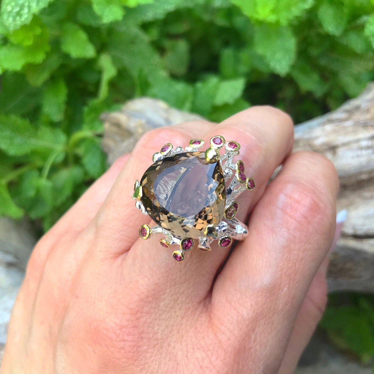 Sterling silver Smokey Quartz statement Ring 8