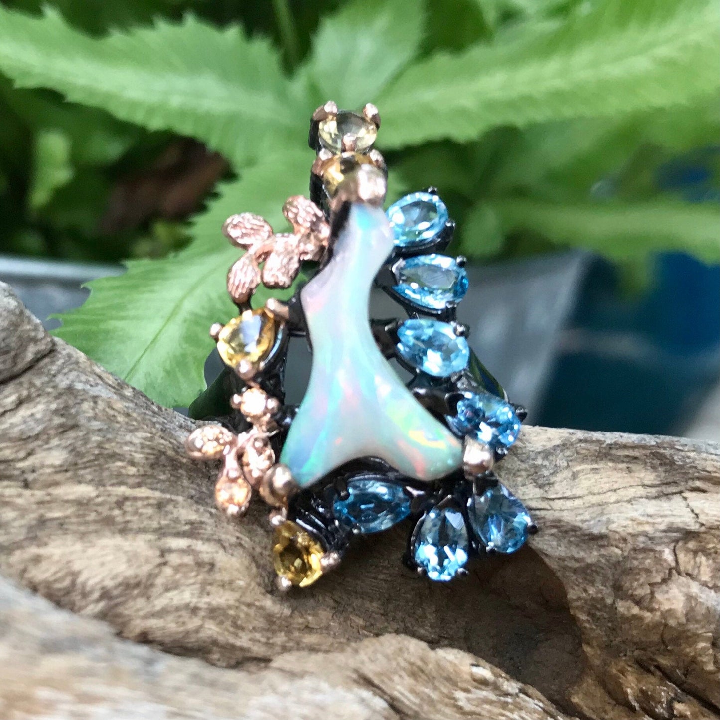 Styling silver opal topaz citrine statement Ring 8.5