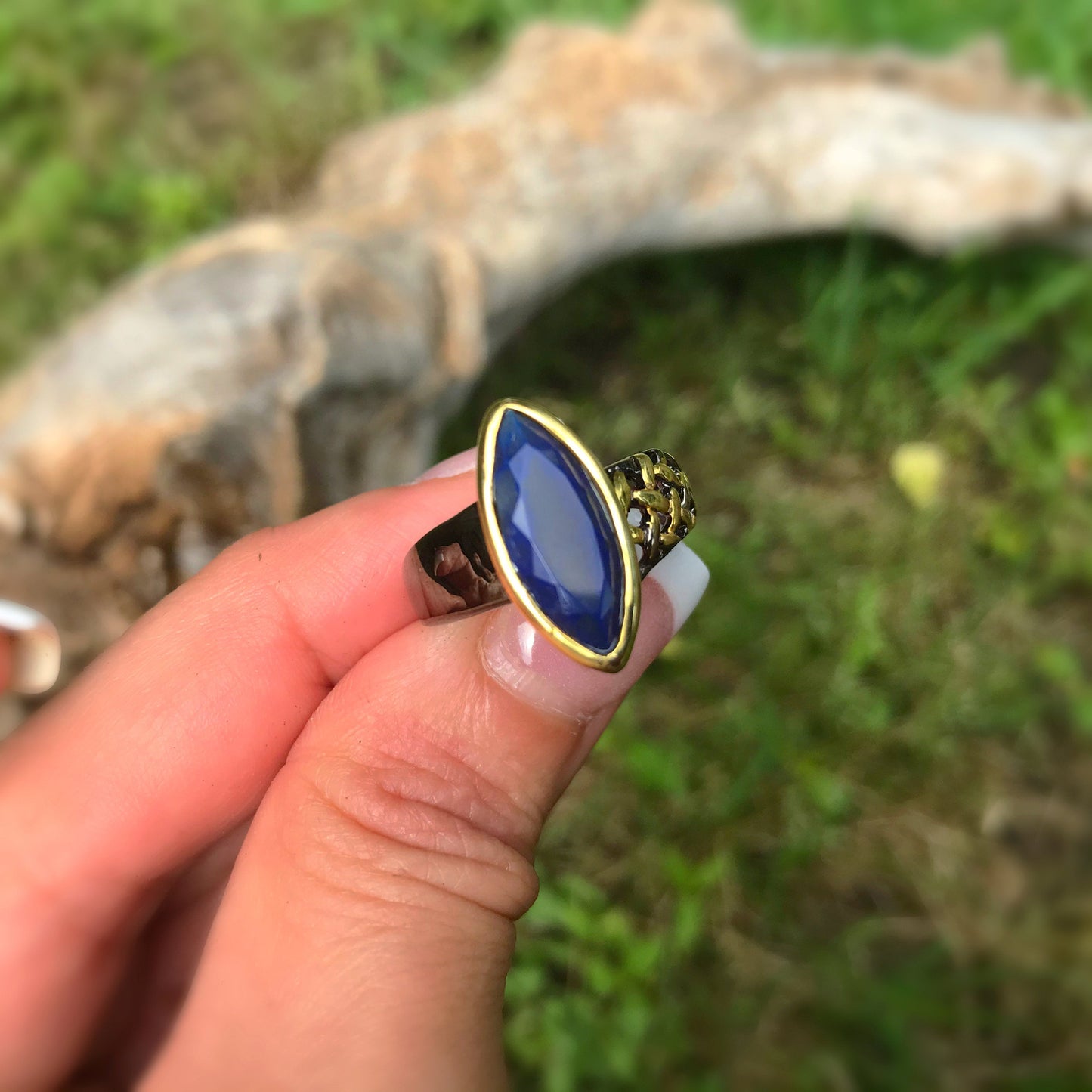 Sterling Silver natural black Opal ring 8.5