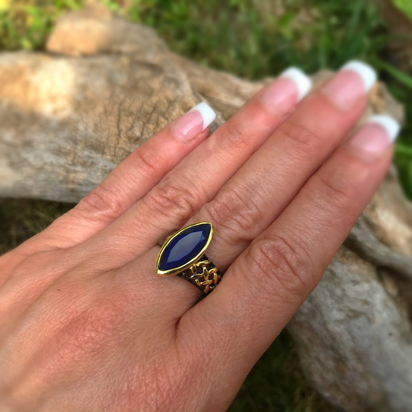 Sterling Silver natural black Opal ring 8.5