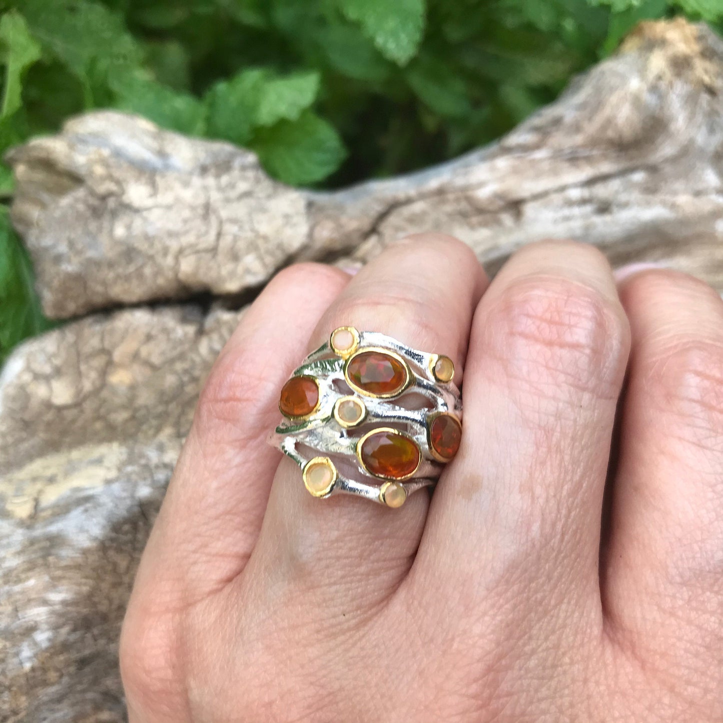 sterling silver Natural Orange opal ring 5