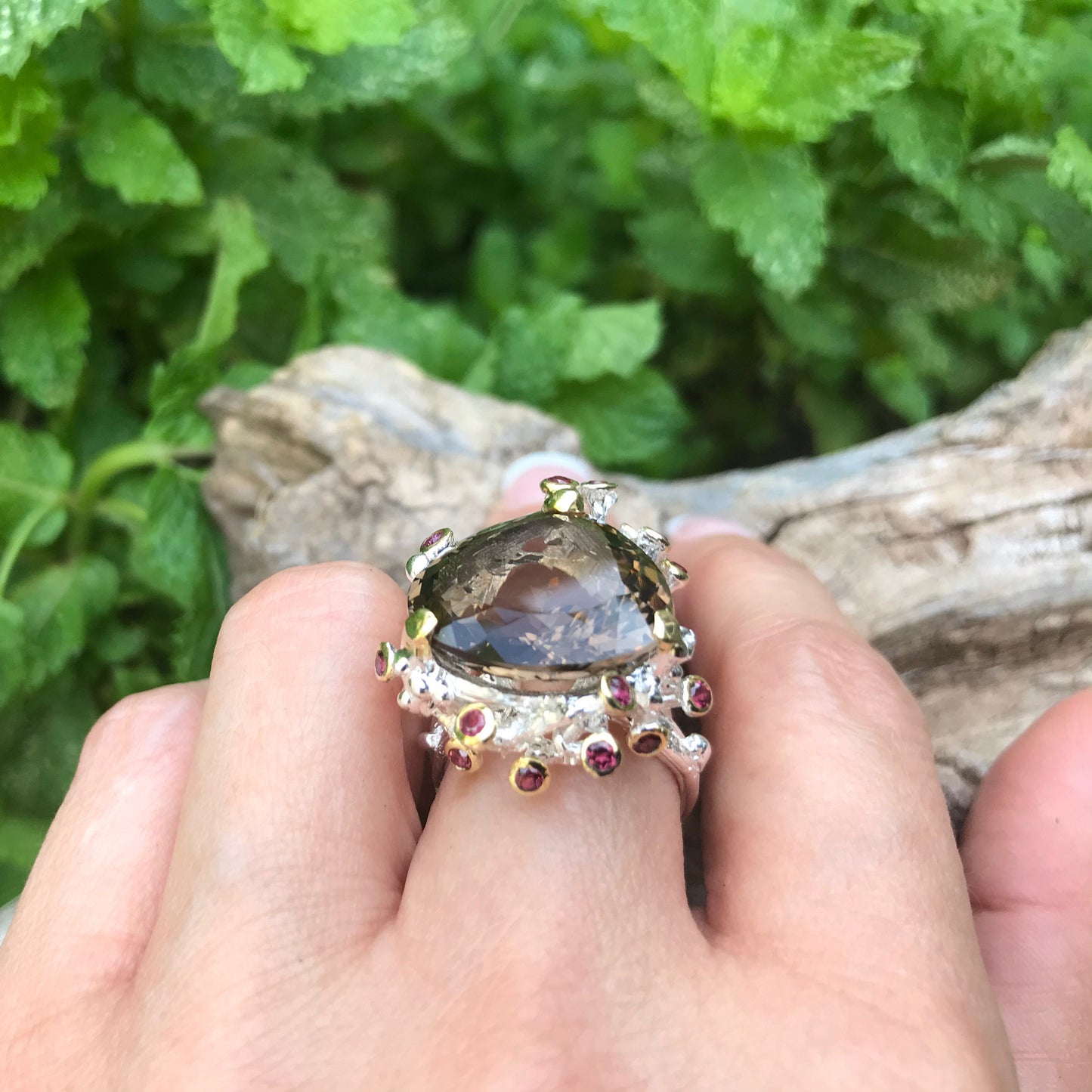 Sterling silver Smokey Quartz statement Ring 8