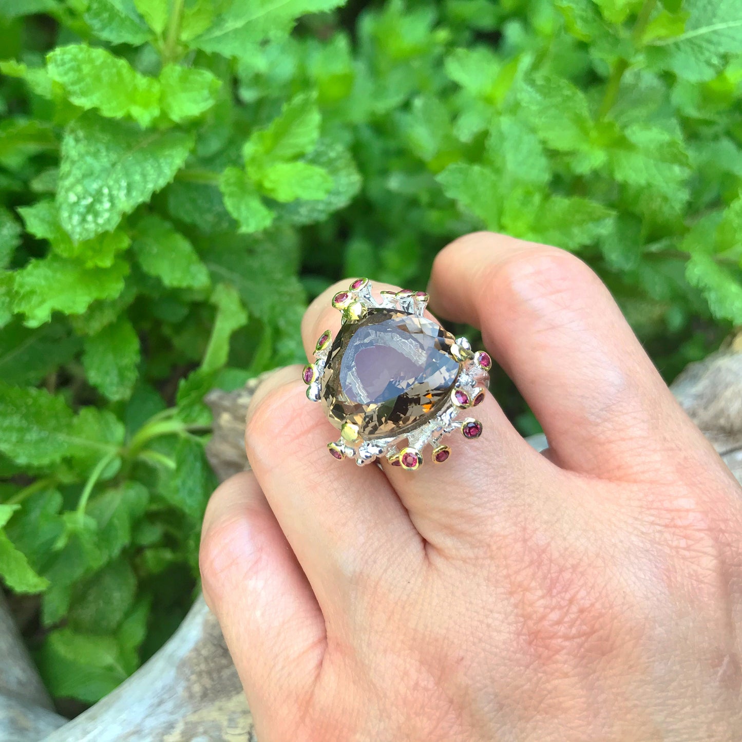 Sterling silver Smokey Quartz statement Ring 8