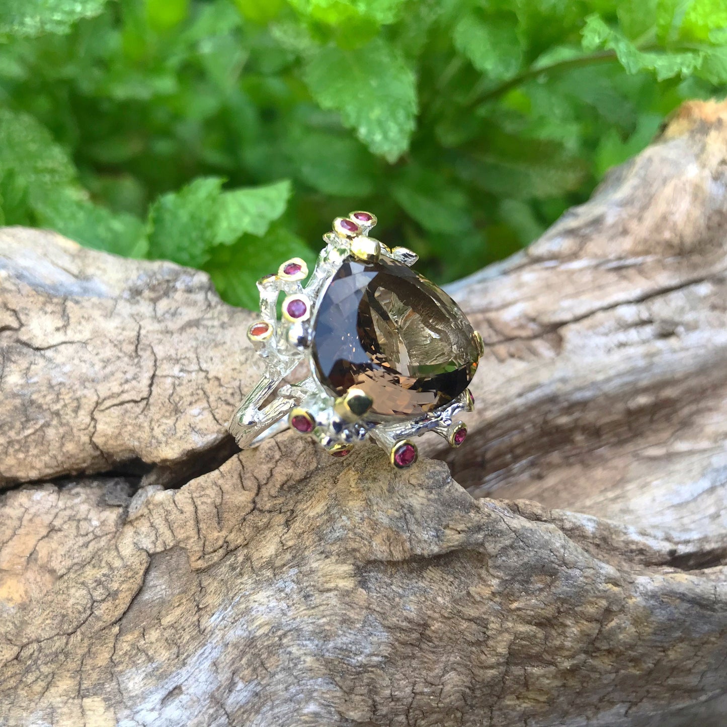 Sterling silver Smokey Quartz statement Ring 8