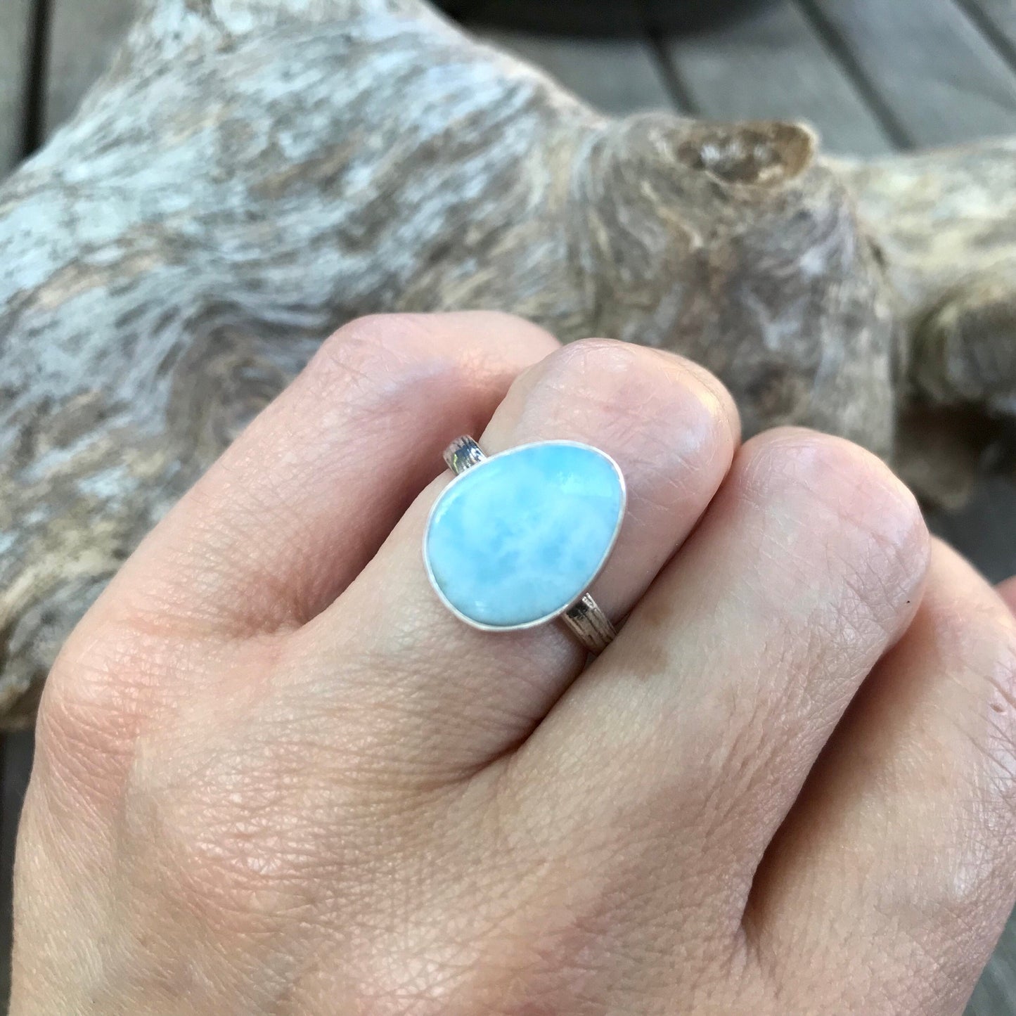 Sterling Silver Larimar Artisan handmade ring 7