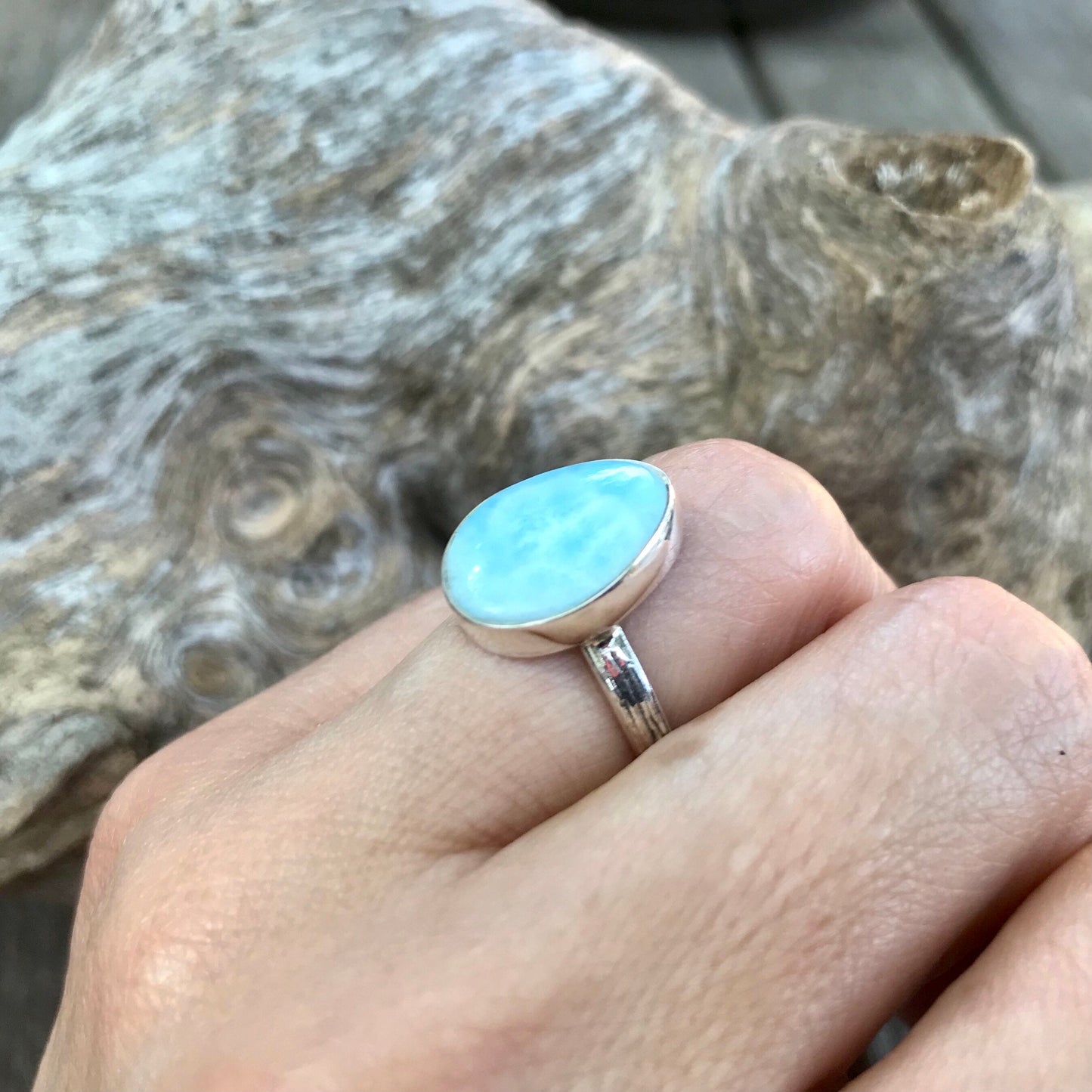 Sterling Silver Larimar Artisan handmade ring 7