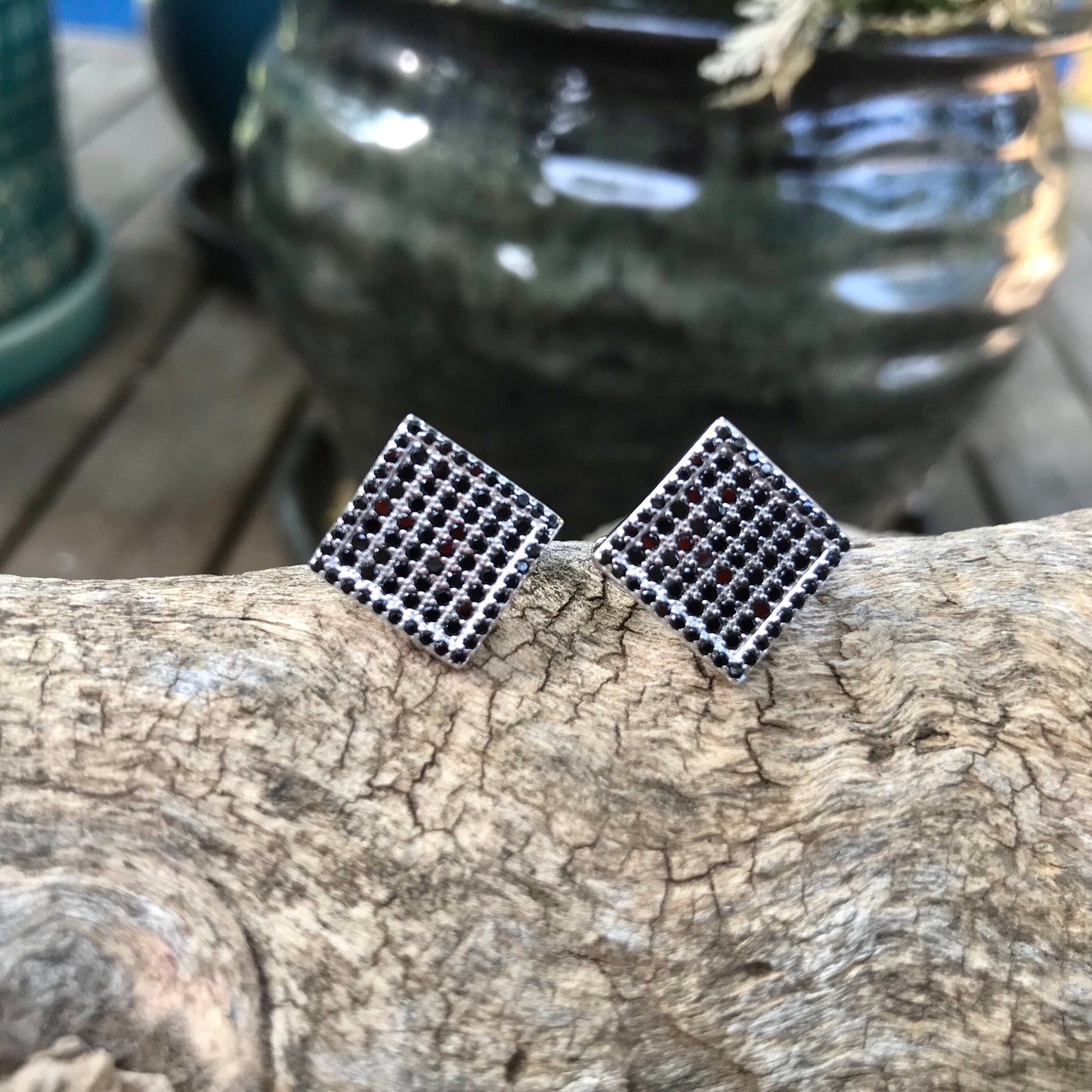 Sterling Silver Black spinel stud Earrings