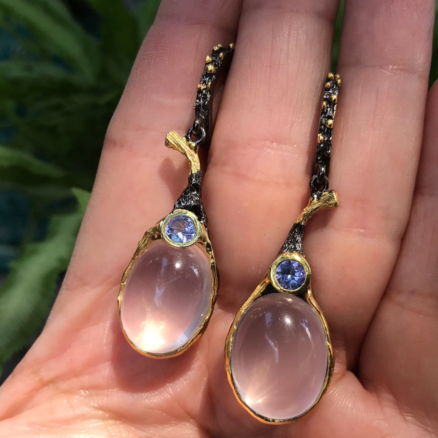 sterling silver Rose Quartz tanzanite statement Earrings pink