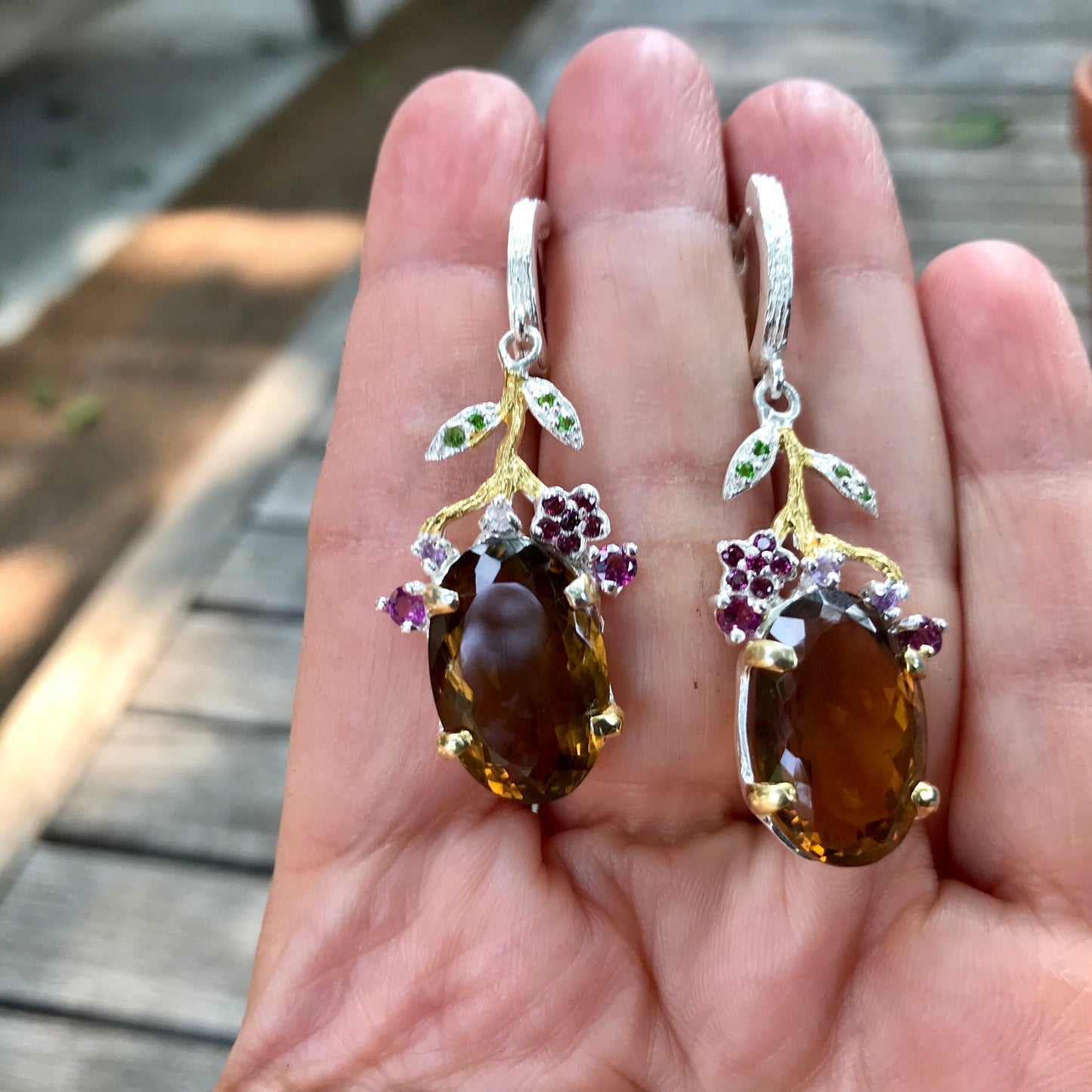 Sterling silver natural cognac statement artful earrings