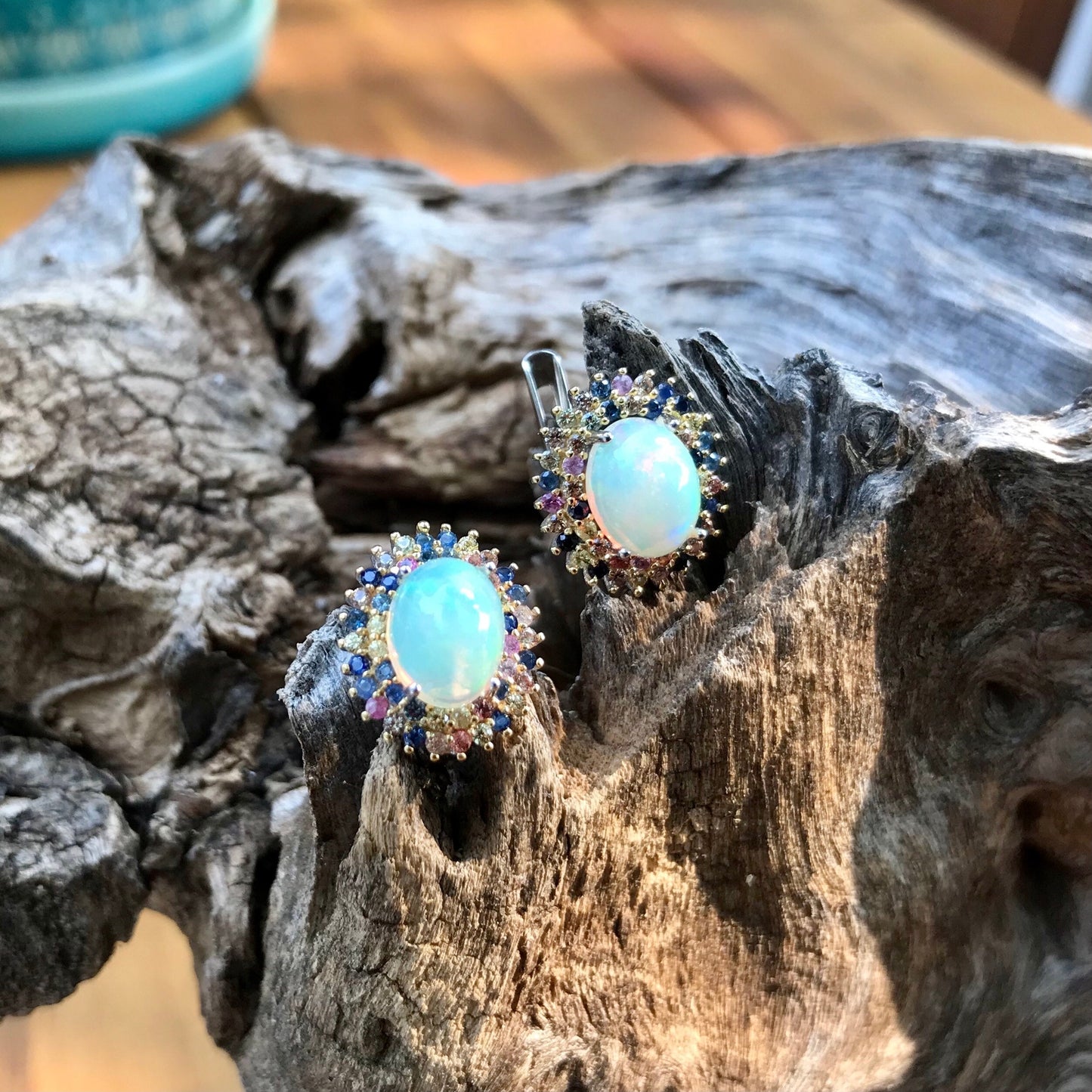 sterling silver Black natural opal sapphire Stud earrings