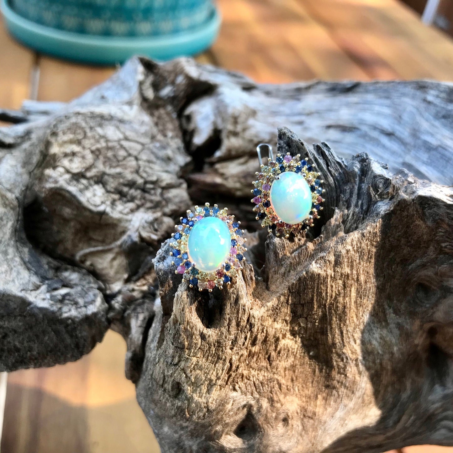 sterling silver Black natural opal sapphire Stud earrings