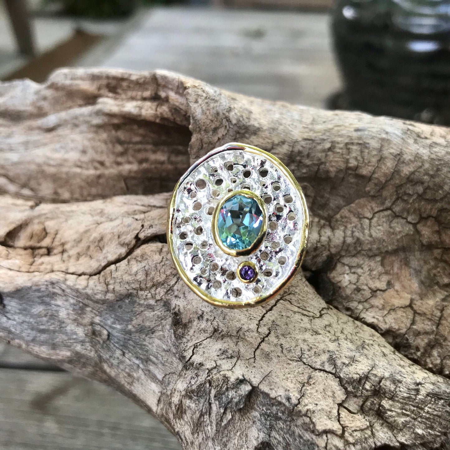 Sterling Silver blue topaz sapphire ring 6.5