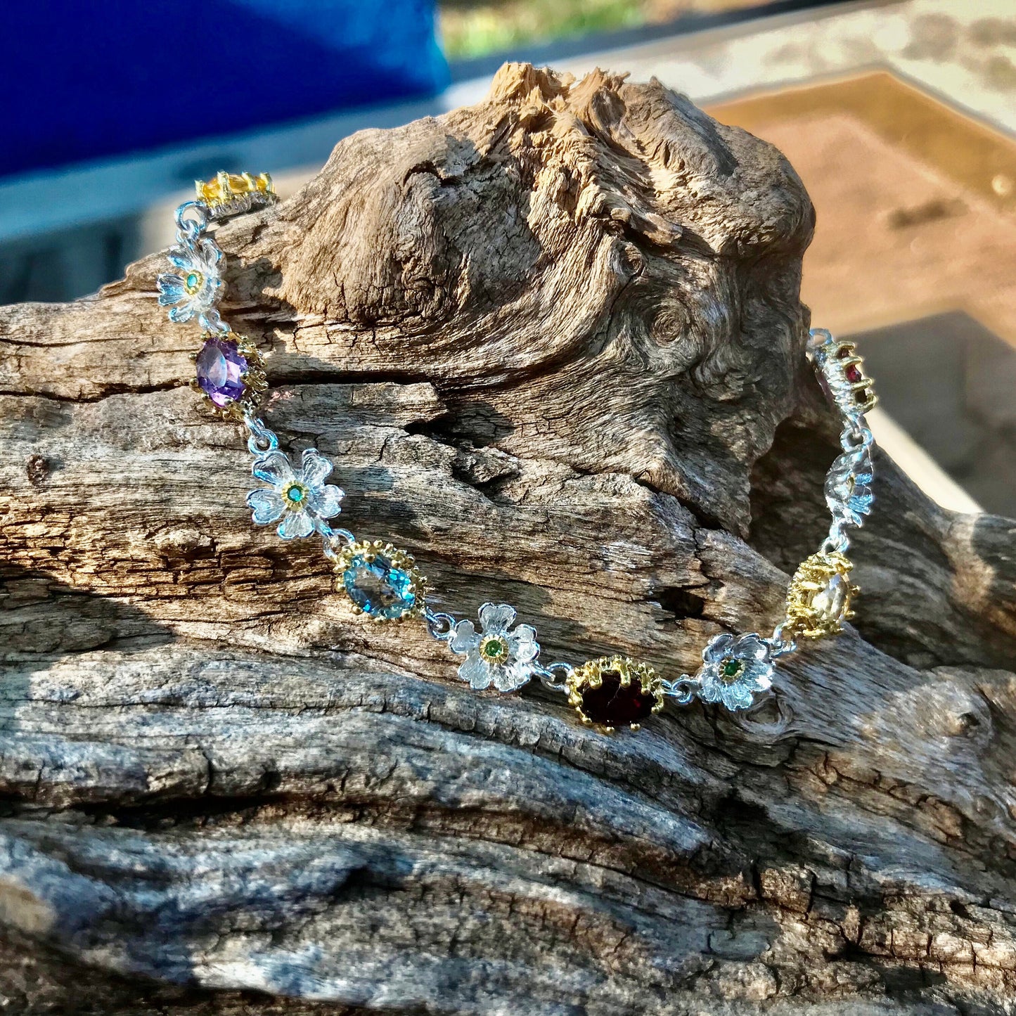 Sterling Silver red garnet citrine topaz tennis Bracelet