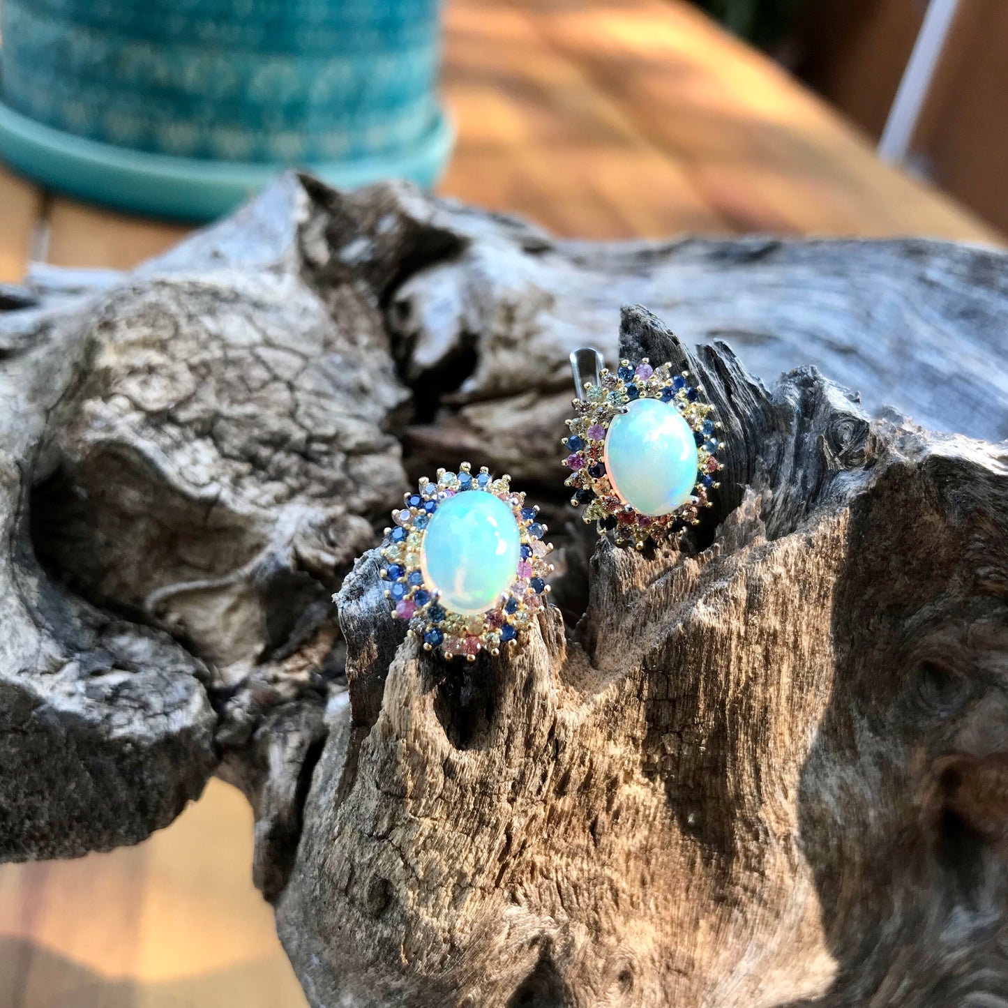 sterling silver Black natural opal sapphire Stud earrings