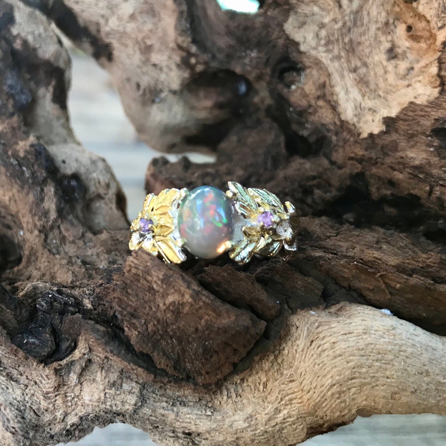 Sterling Silver Natural Opal Amethyst ring 8