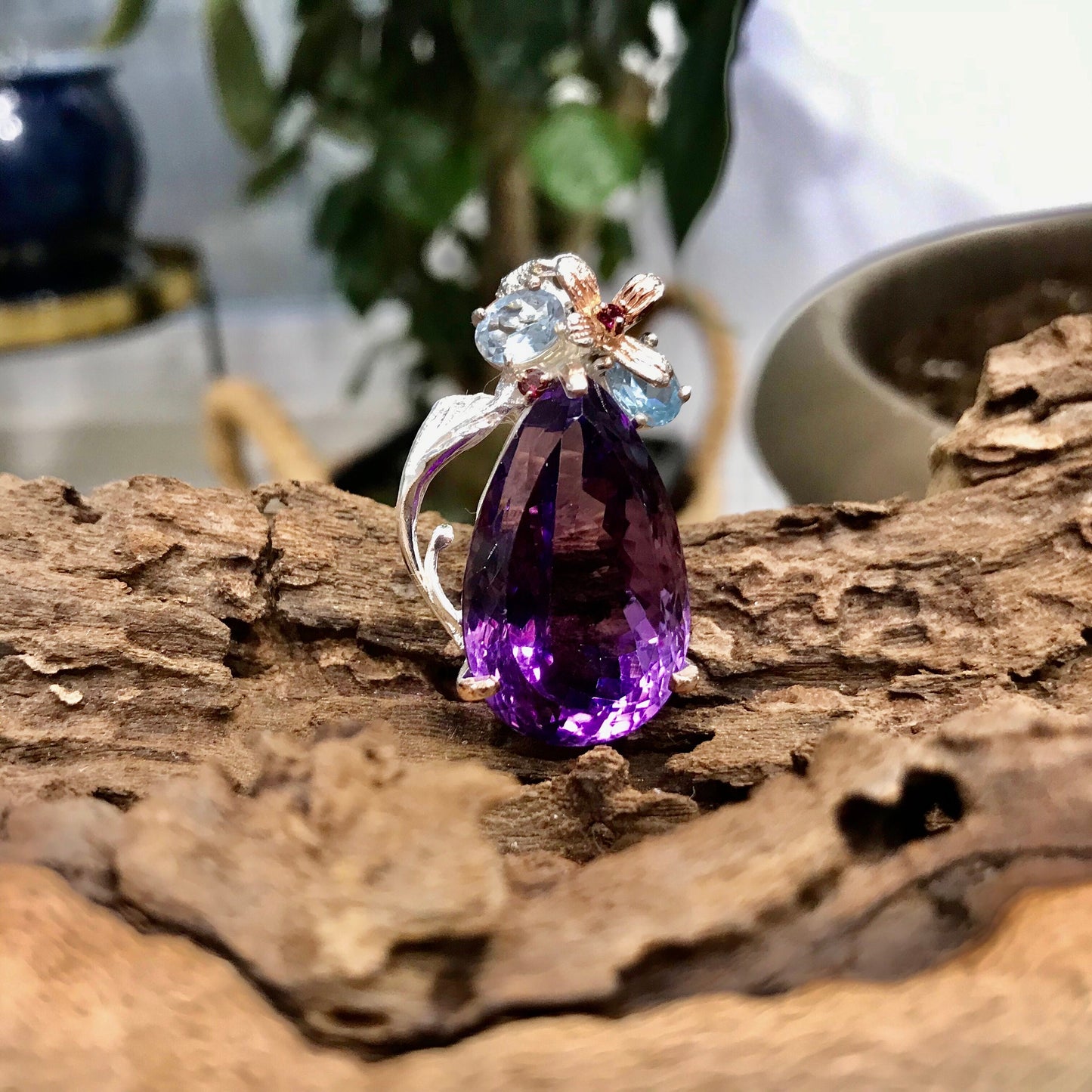 sterling silver Amethyst topaz Rhodolite  pendant for necklace