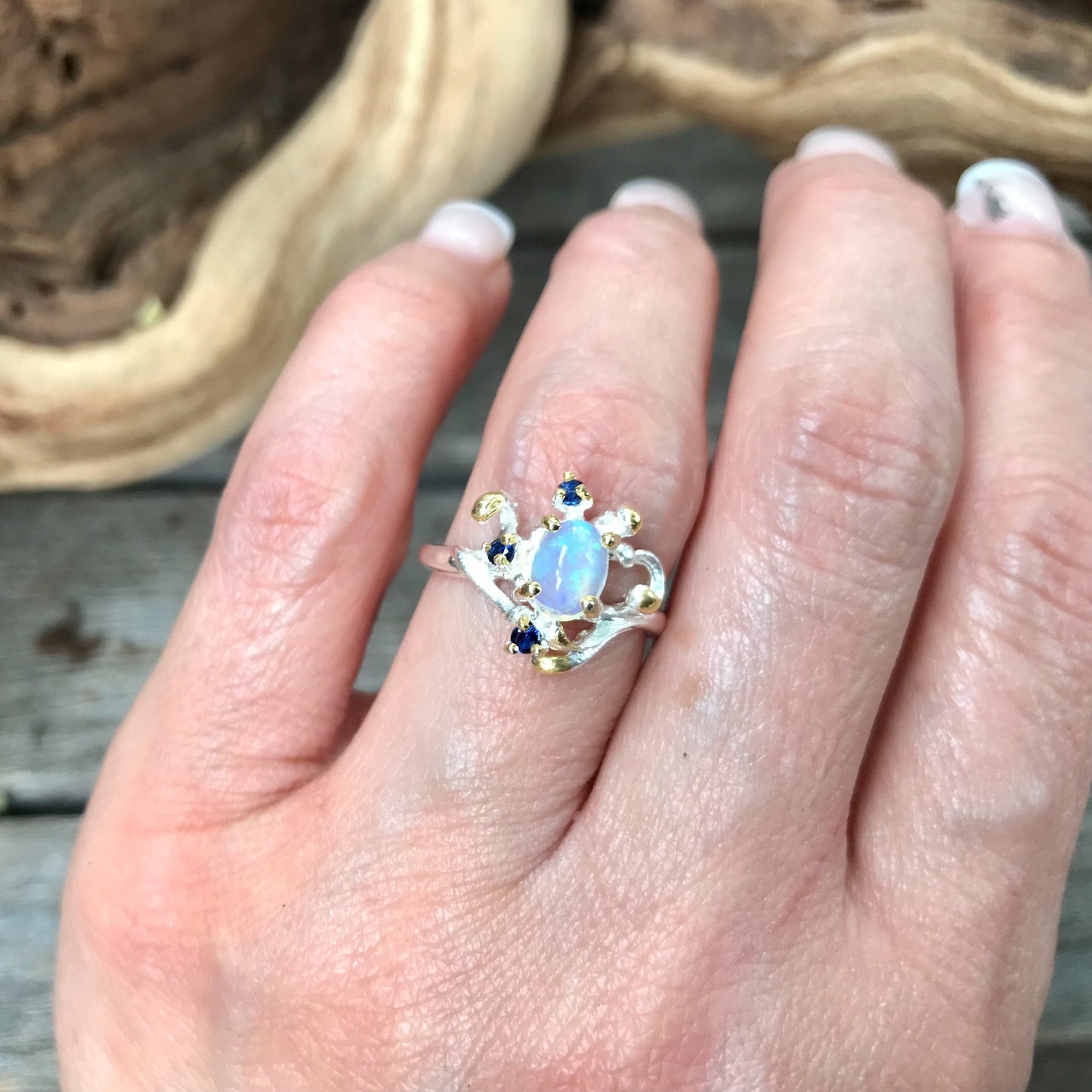 sterling silver Natural art opal ring 6
