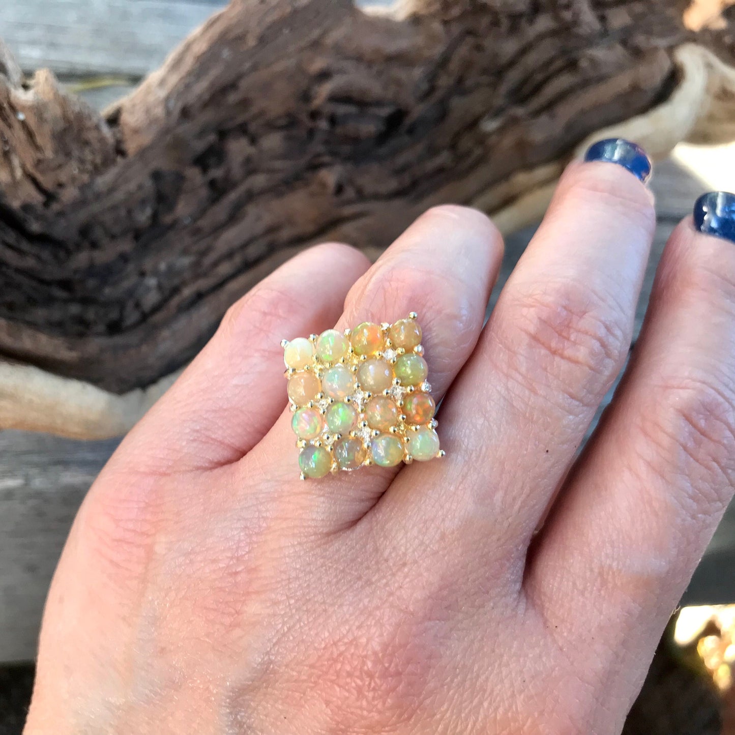 Sterling Silver Handmade Fire Opal Statement cluster ring 6