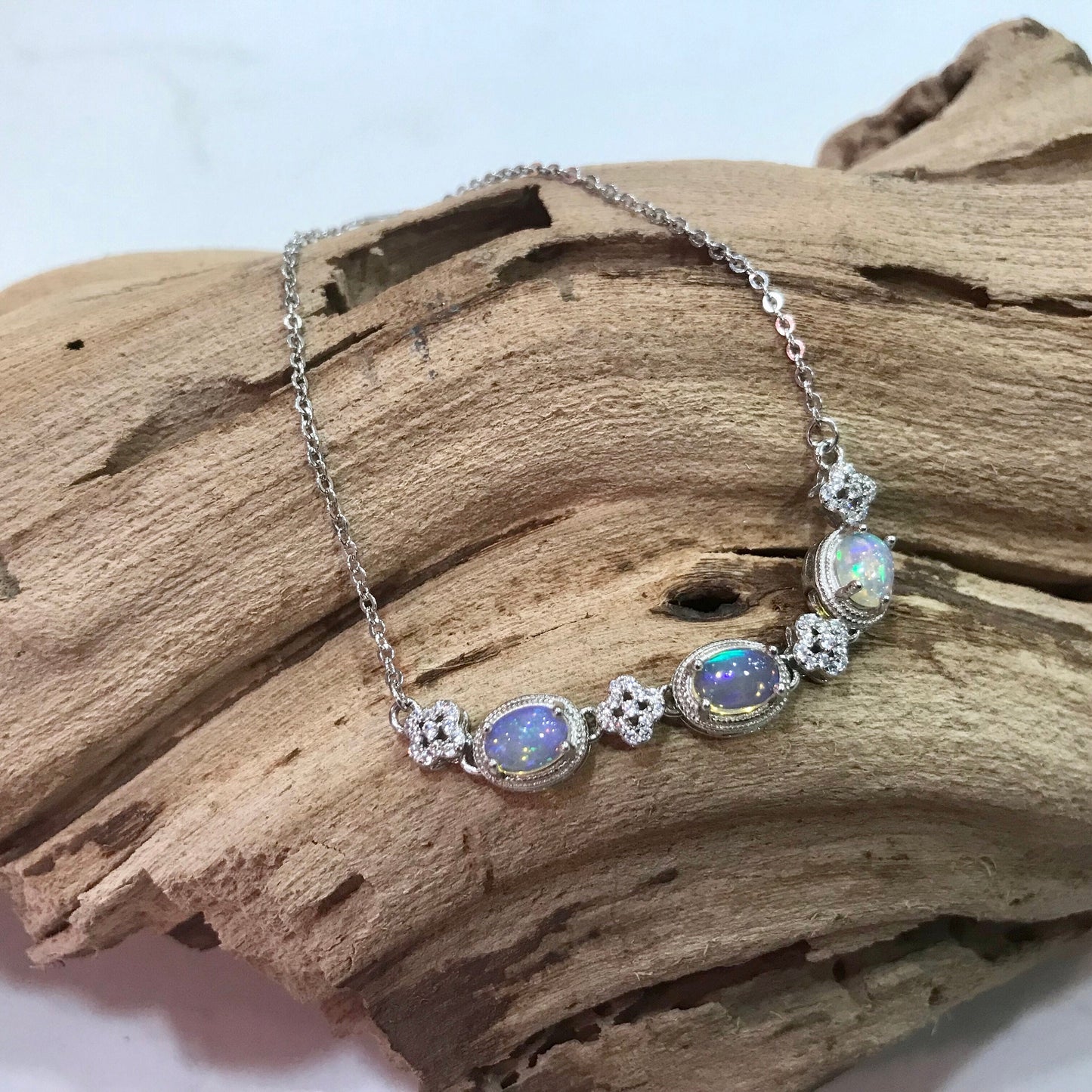 Sterling Silver natural fire opal tennis Bracelet