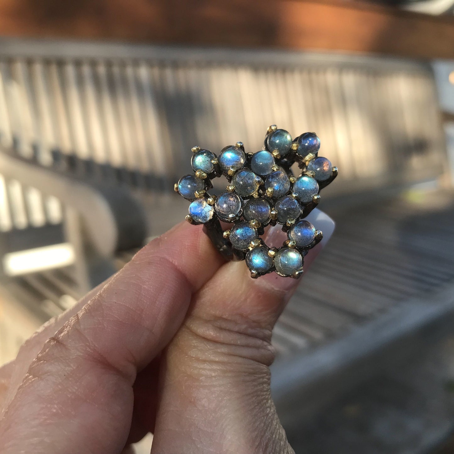 Sterling silver Cluster Labradorite Ring 5.5