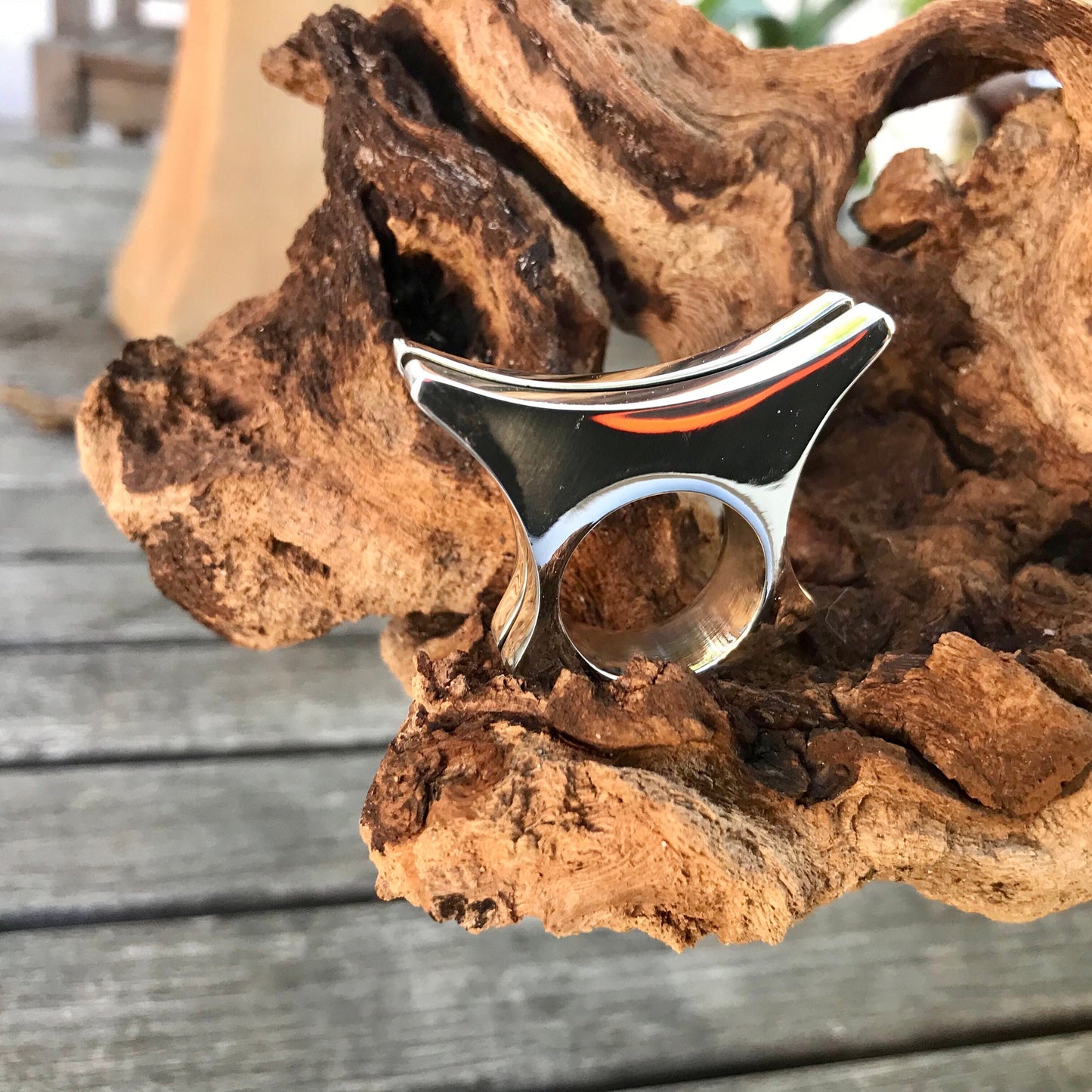 Sterling Silver Modernist Abstract oversize Statement Ring 8 10
