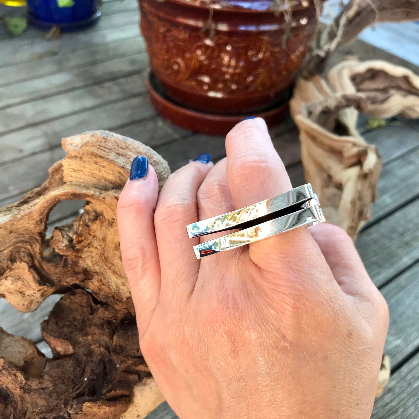 Sterling Silver Modernist Abstract oversize Statement Ring 8 10