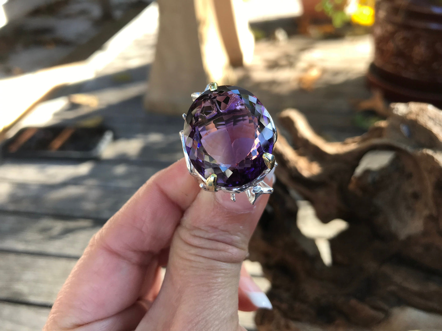 Handmade sterling Amethyst statement Ring 8
