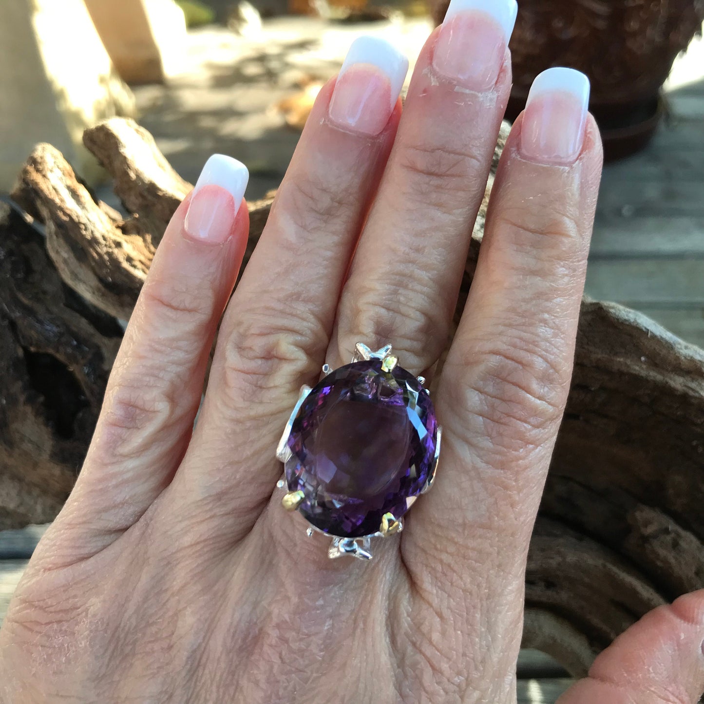 Handmade sterling Amethyst statement Ring 8