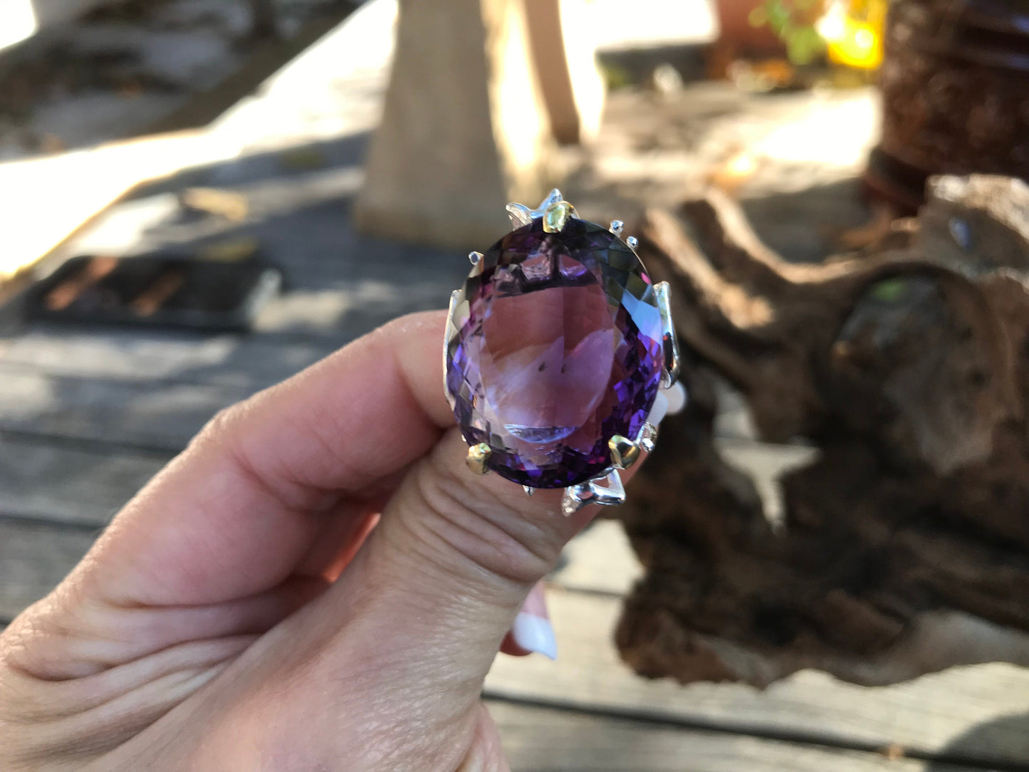 Handmade sterling Amethyst statement Ring 8