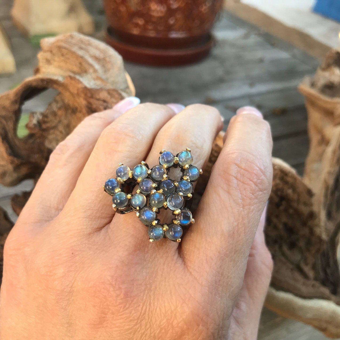 Sterling silver Cluster Labradorite Ring 5.5