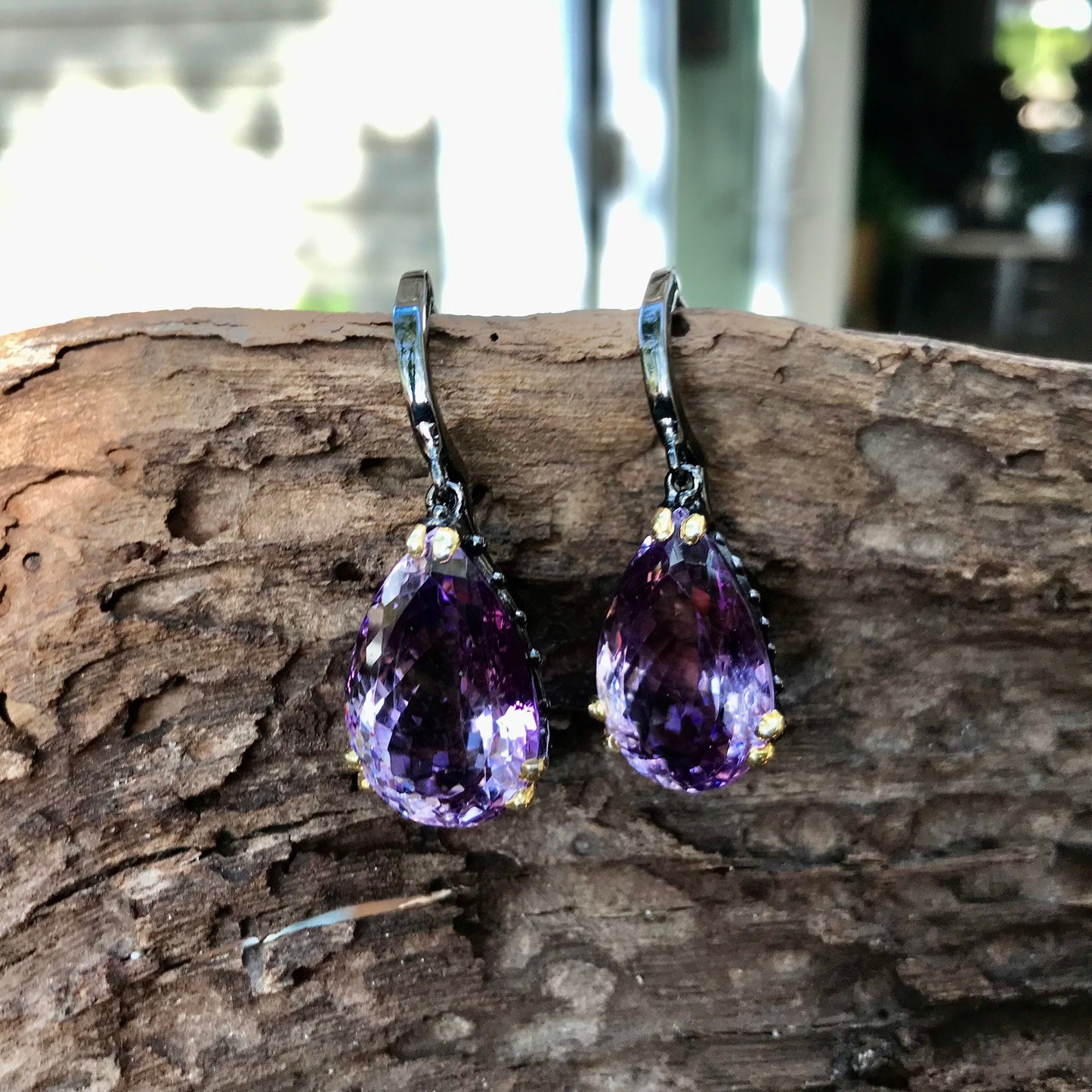 Sterling silver amethyst tear shape dangle Earrings