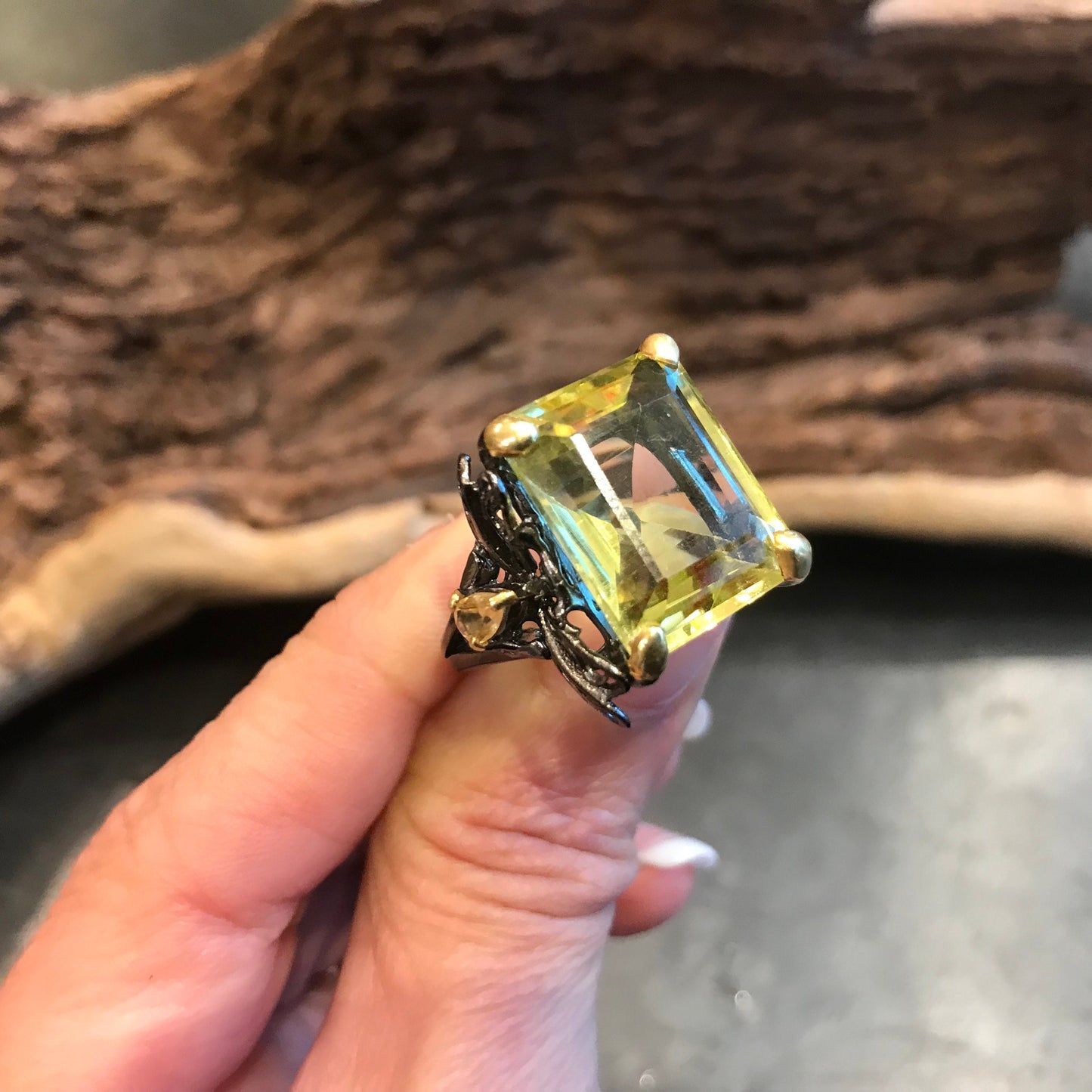 Sterling Silver Natural lemon quartz Citrine Ring 8