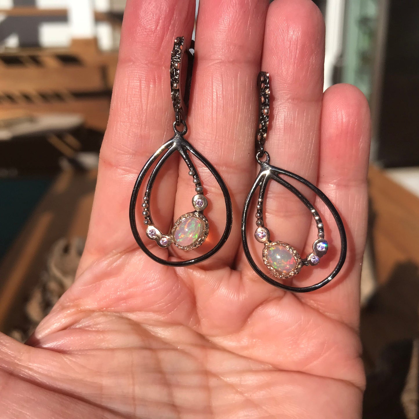 Sterling Silver Natural Fire opal dangle earrings
