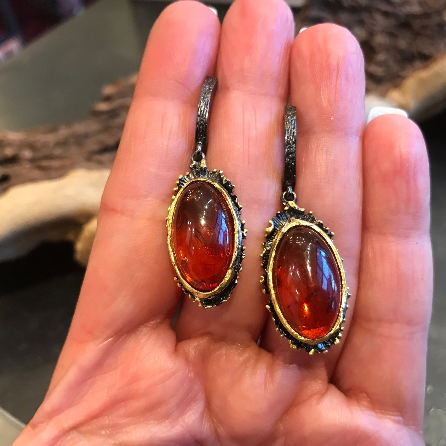 Natural Amber Artisan handmade dangle Earrings