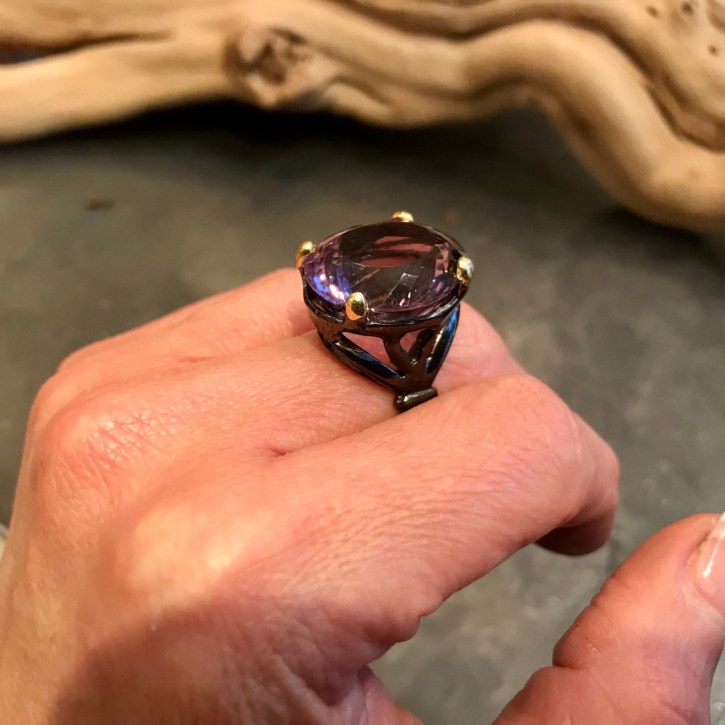 Handmade Sterling Silver Statement solitaire Amethyst Ring 9