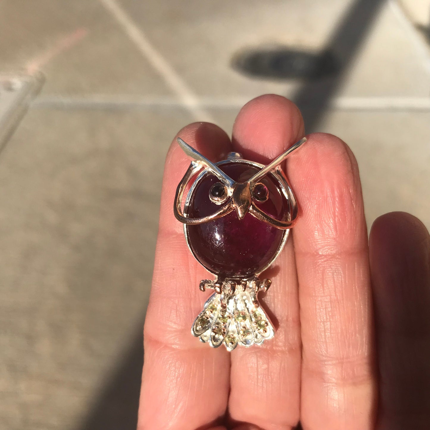 Sterling silver red ruby owl brooch pin