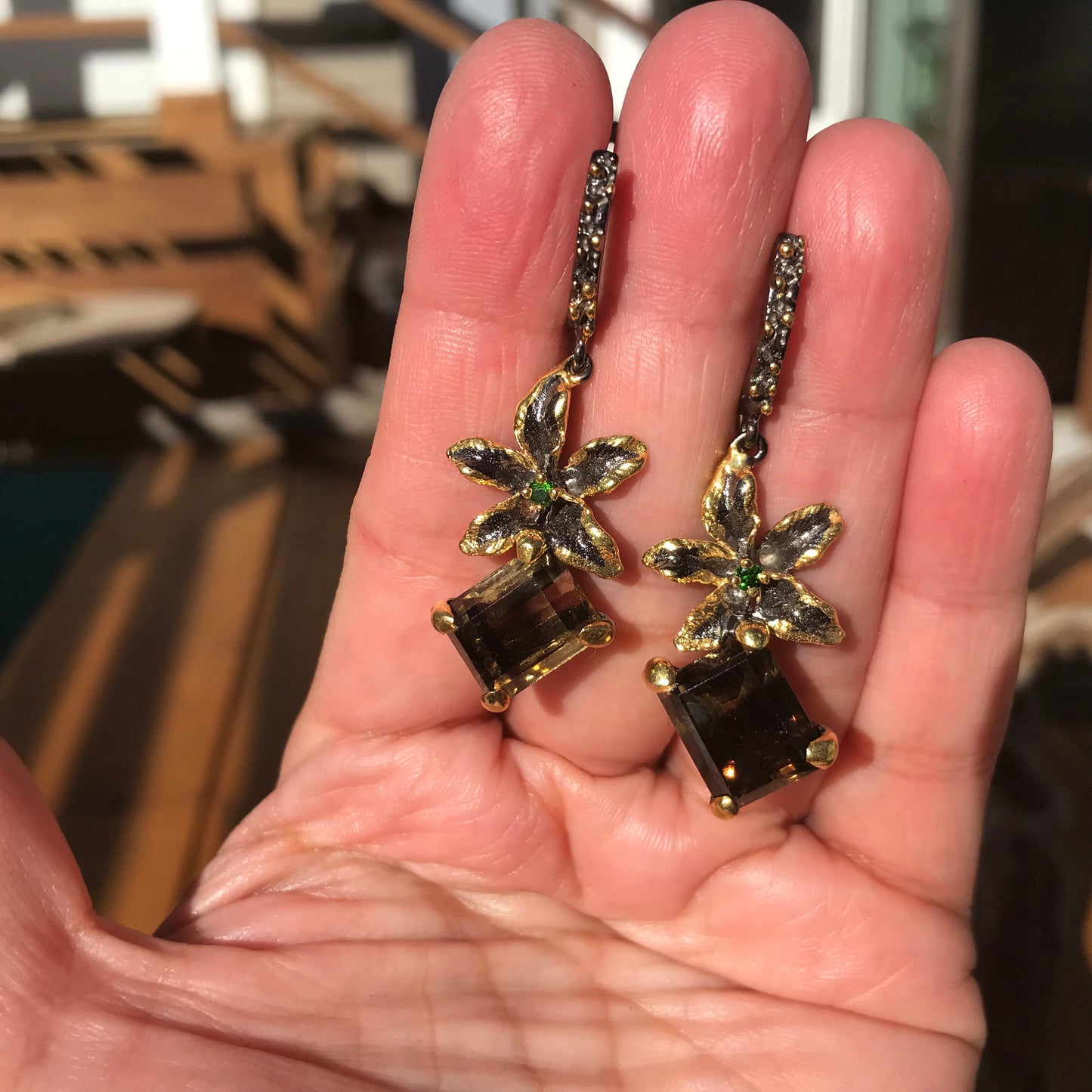 Sterling silver lemon quartz flower earrings