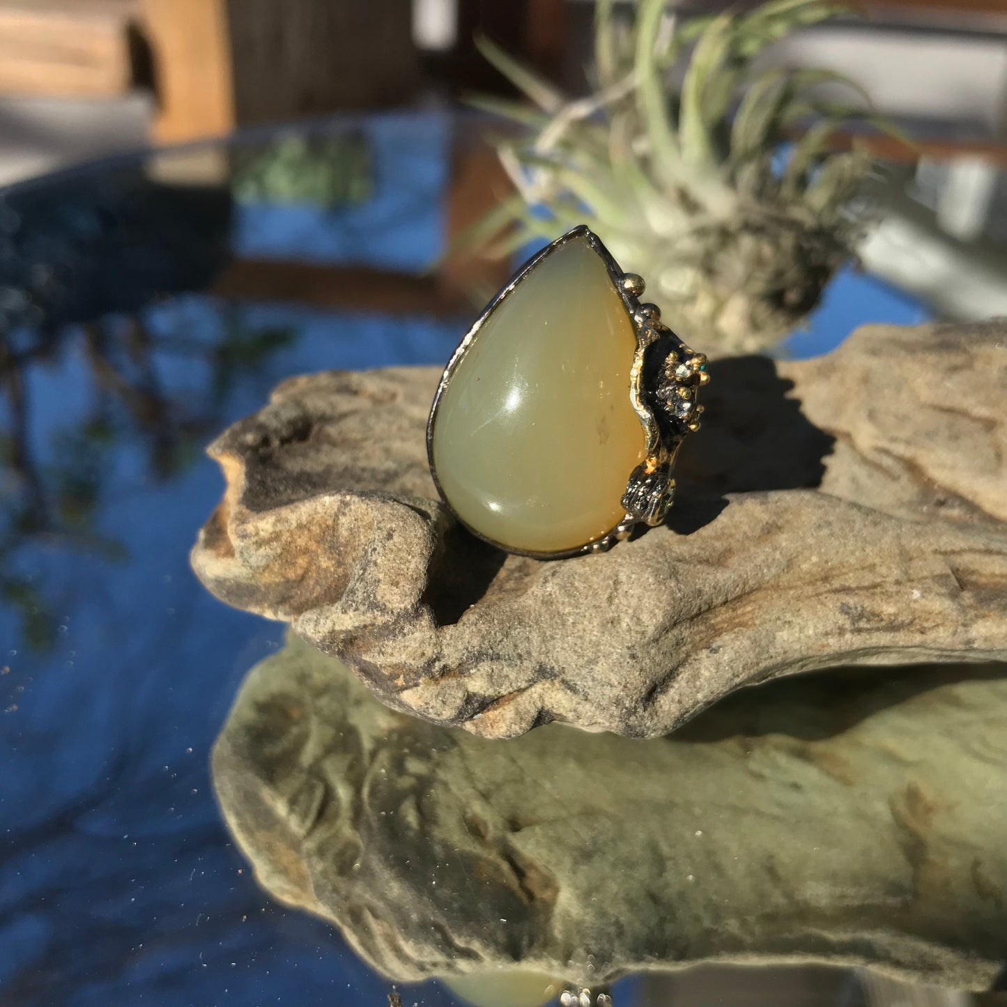 sterling silver Natural opal peridot ring 9