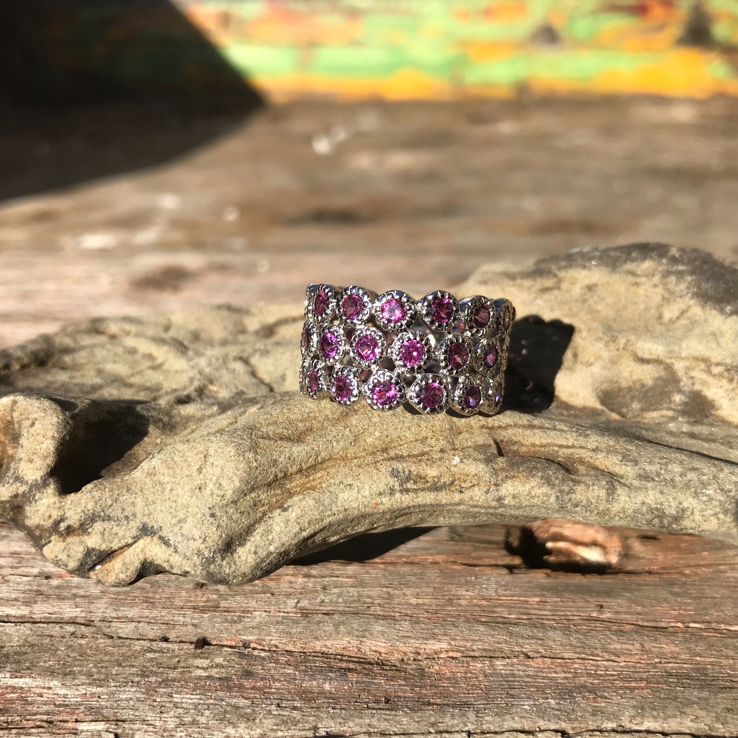 Handmade Sterling Natural Rhodolite Band ring 8
