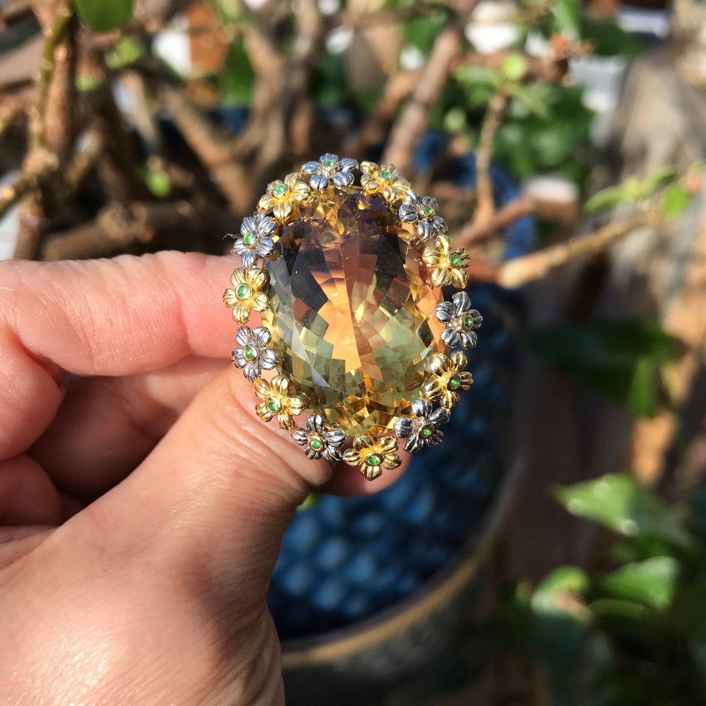 Sterling silver Citrine huge tsavorite garnet statement Ring 8.5