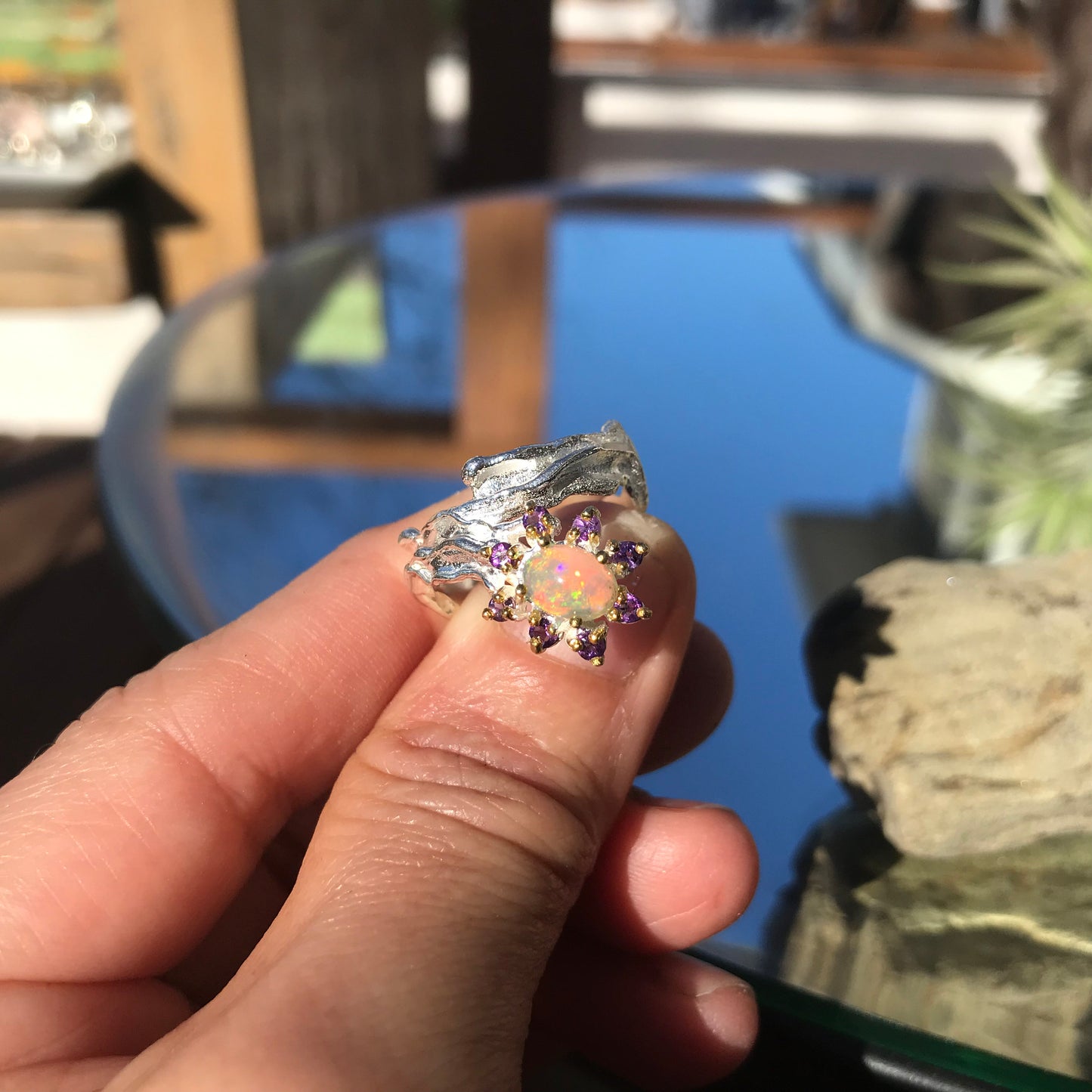 Sterling Silver  Natural Opal Amethyst ring 6.5