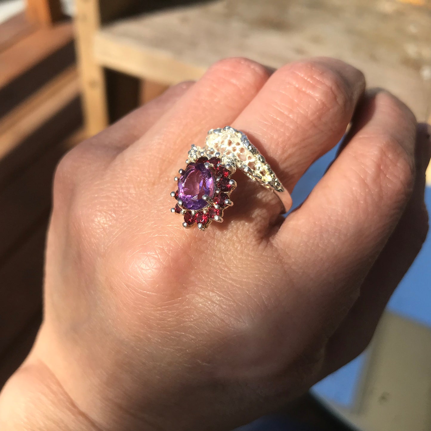 sterling silver Rhodolite Amethyst ring 9