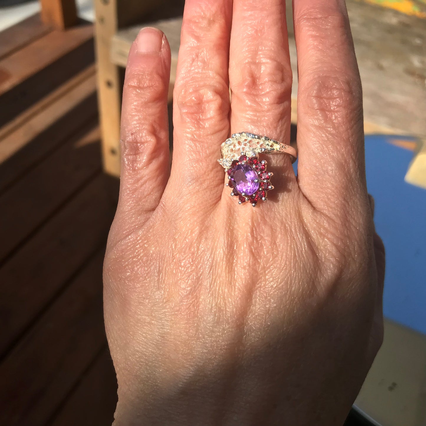 sterling silver Rhodolite Amethyst ring 9